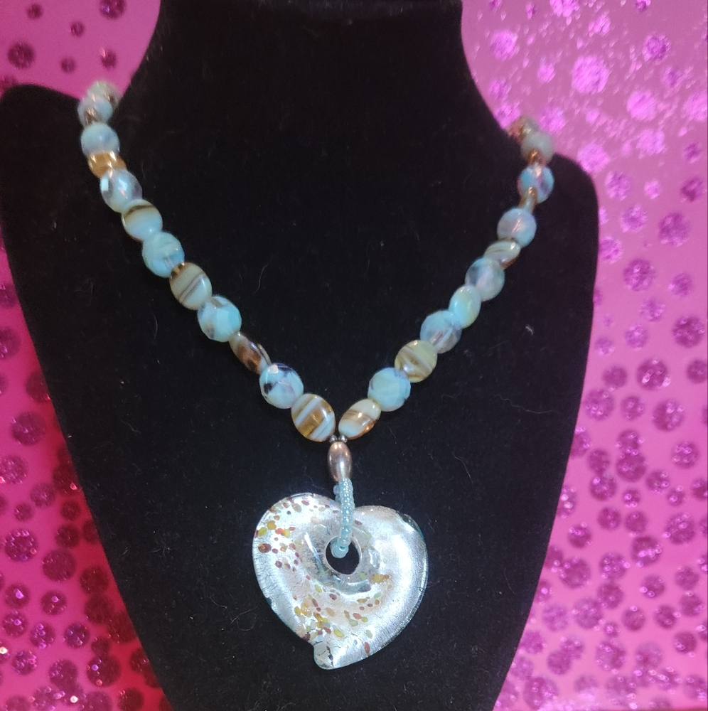 Art Glass Heart Pendant Necklace